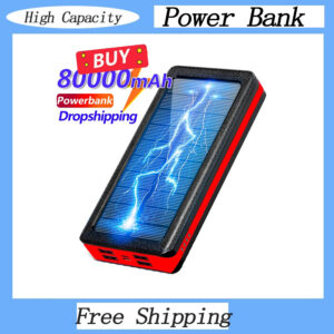 80000mAh Solar Power Bank Portable Charger LED Flashlight