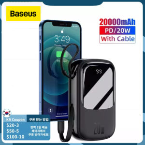 Baseus 20W Mini Power Bank 20000 mAh Built In Cables Powerbank External