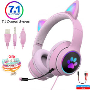Cat Ears Gaming Headset Wired Headphone With Mic Noise Cancelling ,7.1