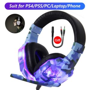 Computer PC Gamer Headphone With Mic LED Light Noise Cancel Loud Sound