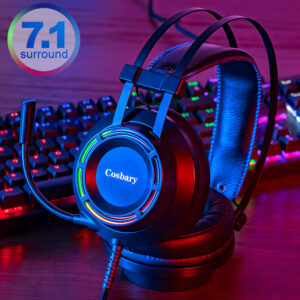 Cosbary Gaming Headset With Microphone USB Wired Headphone Virtual 7.1