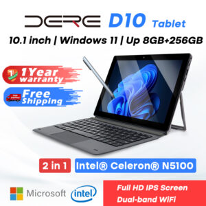 Dere D10 Tablet Laptop 10.1 Inch 2 In 1 Intel Celeron N5100 8GB RAM