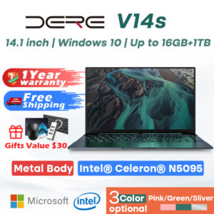 Dere Laptop V14s 14.1" 16GB RAM 1T SSD Intel Celeron N5095 Dual Band
