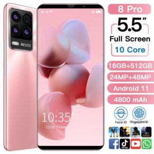 Global Smart Phone 8 Pro 5.5 Inch 10 Core 8+128gb 4800mAh Android 11