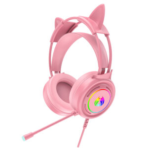 Head Mounted Wired Headset Over Ear RGB LED Gaming Cat Ear Shaped