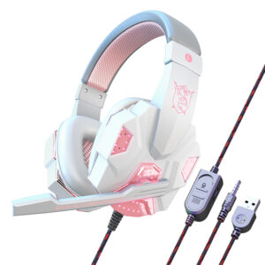 LED Headset Gamer Girl Wired Headphones With Microphone Noise