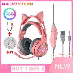 Nachtstern Cat Ear Gaming Headset Headphone With Mic Noise Cancell