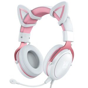 Onikuma X10 Pink Cute Cat Ears RGB Head Mounted PC Gaming Headset RGB