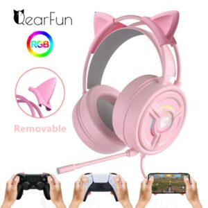 PC Gamer Girls Headphones For PS4 RGB LED Wired Headphones 9D Stereo