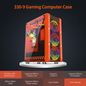 Pink / Orange 330 9 Gaming Computer Case Host Supports ATX Microe ATX