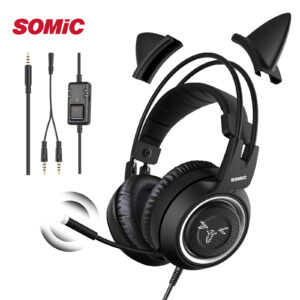 SOMIC 3.5mm Wired Headset Gamer Black Cat Ear Headphone For PS5 PS4 PC