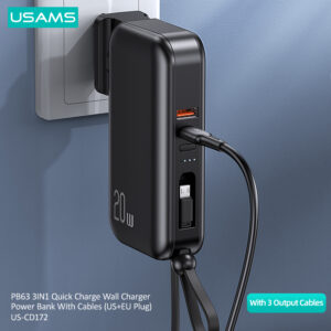 USAMS Power Bank 10000mAh With 20W PD Fast Charging Powerbank 3 In 1