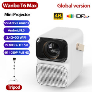 Wanbo T6max Android 9.0 1080P Projector 550ANSI Lumens Four Point