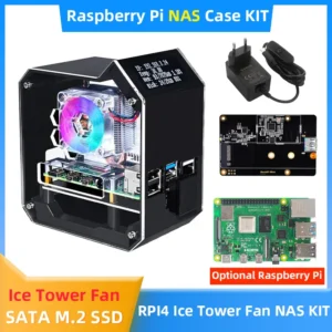 Raspberry Pi 4 NAS Kit With ABS Case With Ice Tower Cooling Fan 0.96"