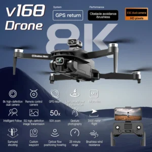 V168 Drone Professinal Three Camera 8K Wide Angle Optical GPS