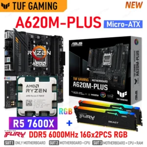 AMD AM5 R5 7600X CPU + ASUS TUF Gaming A620M PLUS Mainboard Suit RAM