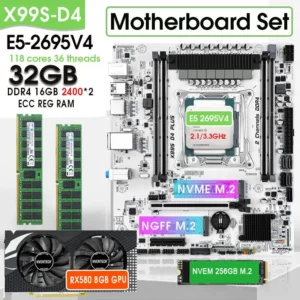SZMZ X99 Dual LAN Motherboard Gaming Set With E5 2695v4 +32GB 2*16G