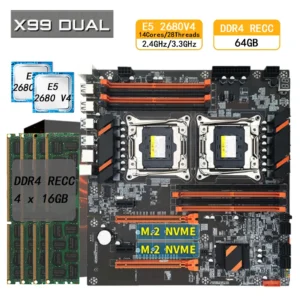 X99 Motherboard Set Dual CPU With E5 2680 V4 64GB DDR4 RAM 2400MHZ