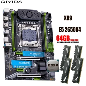 Qiyida X99 Motherboard Set Kit LGA2011 3 Xeon E5 2650 V4 REG ECC