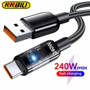 Nnbili USB C Quick Charging Cable 240W Nylon Braided Transparent Type C