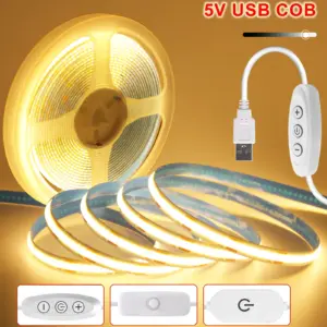 Dimmable COB LED Strip Light 5V USB Flexible Tape With ON OFF Switch
