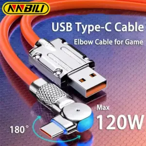 Nnbili 120W 6A USB Type C 180 Degree Phone Fast Charging C Cable Data