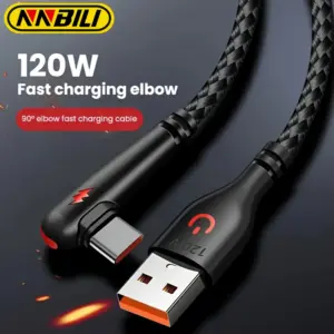 Nnbili 120W Fast Charging USB To Type C Cable, Nylon Braided, 90 ° Bend