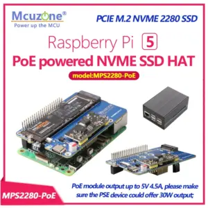 MPS2280 POE, Raspberry PI5 POE Powered NVME SSD HAT, PCIE M.2 NVME 2280