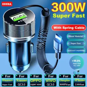 EDEBA Metal USB Car Charger With Type C Cable 12V Super Fast Charging
