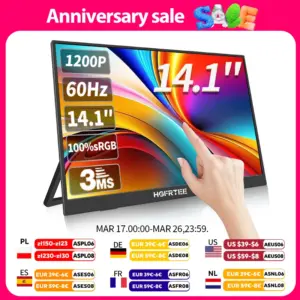 Hgfrtee 14.1inch Portable Monitor Touch Screen 400CD / M² Laptop Second