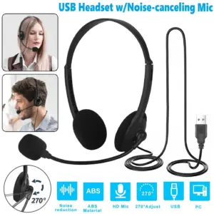 Noise Cancelling Headphones PC Gaming With Microphone USB Wired