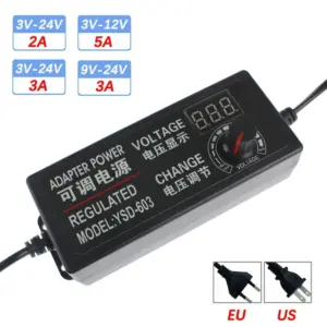 Adjustable Power Supply Adapter AC To DC 3V 9V 12V 24V Adapter EU / US