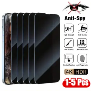 1 5PCS Anti Spy Tempered Glass 16 14 13 11 15PRO Max Mini 7 8 Plus