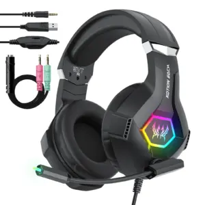 Wired Gaming Headset With Noise Cancelling Mic Compatible With PC PS4