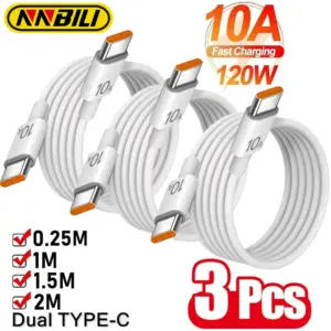 Nnbili 3PCS 120W 10A Fast Charger PD Dual Type C Quick Charging Cable