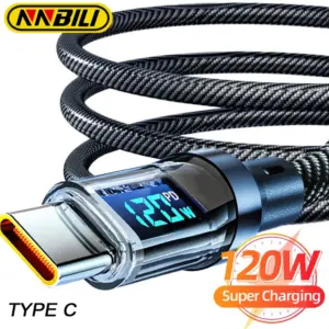 Nnbili 120W Super Fast Charging Cable Real Time Digital Display USB A